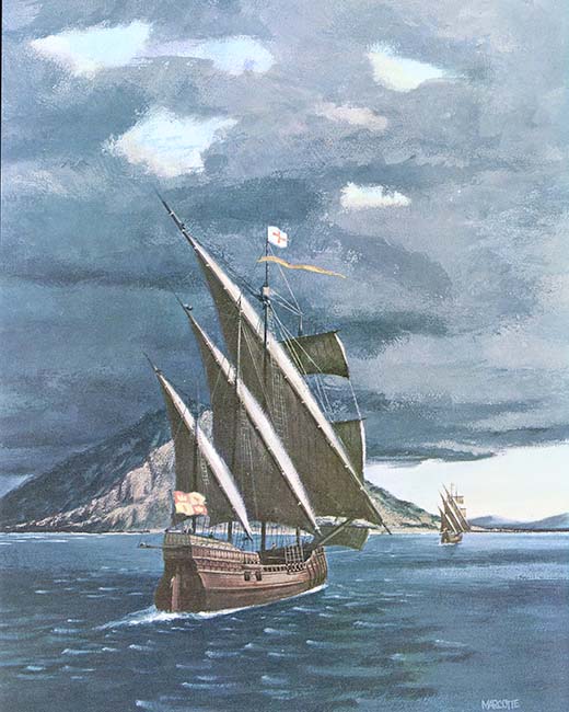 Cabrillo's Ships Entering San Diego Bay 1542