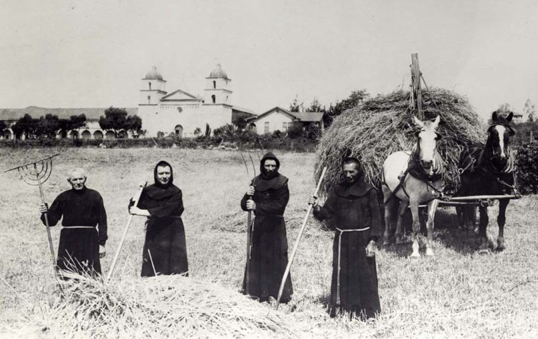 Santa Bárbara Mission Monks Harvesting Hay